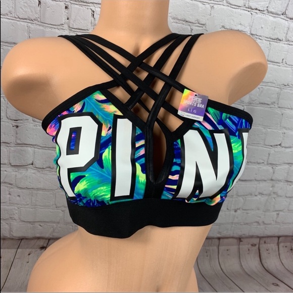VS Pink Ultimate Logo Sports Bra Tropical - Picture 2 of 4